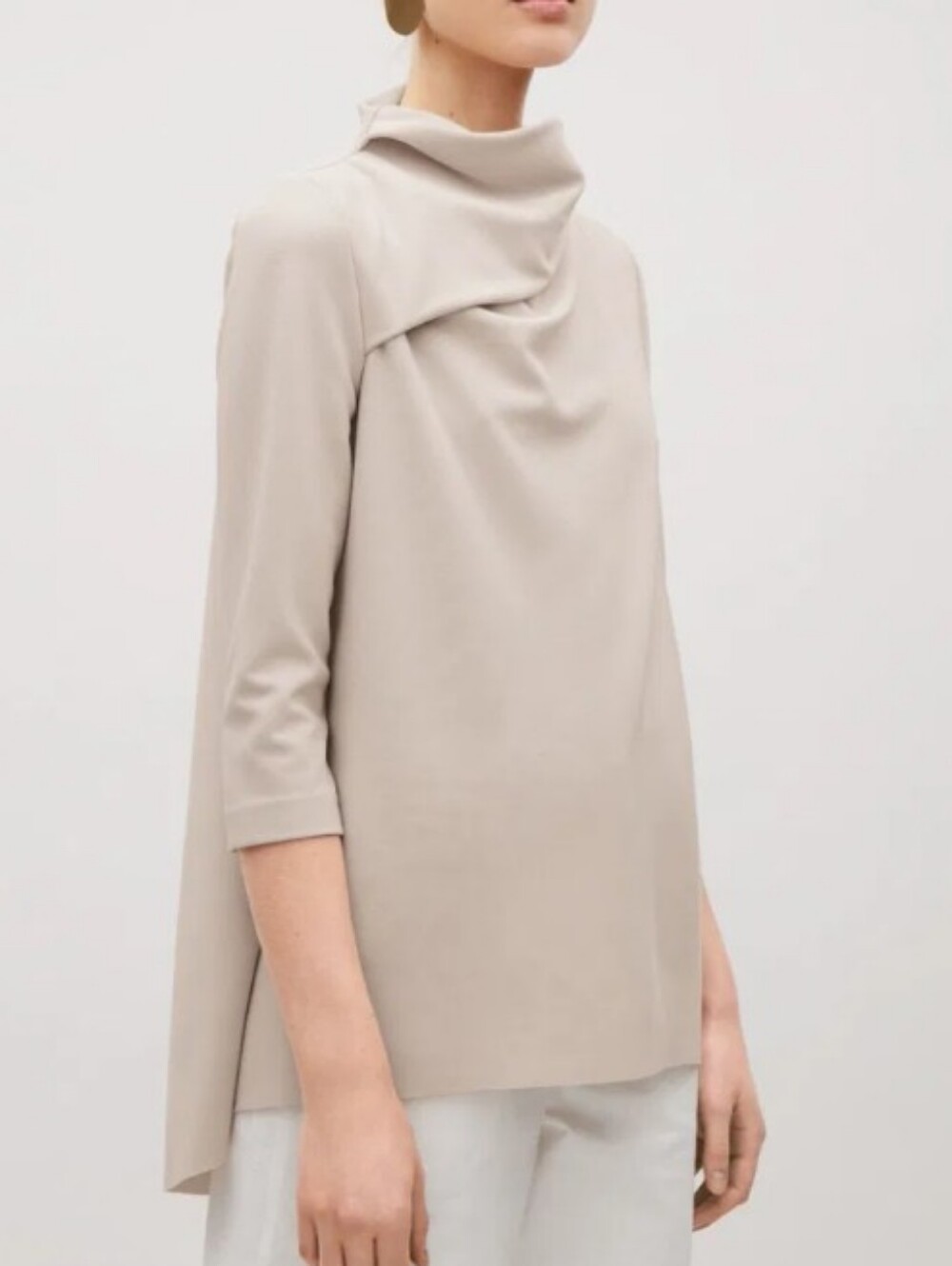 COS Draped Collar A Line Blouse Raw Hem Sz M